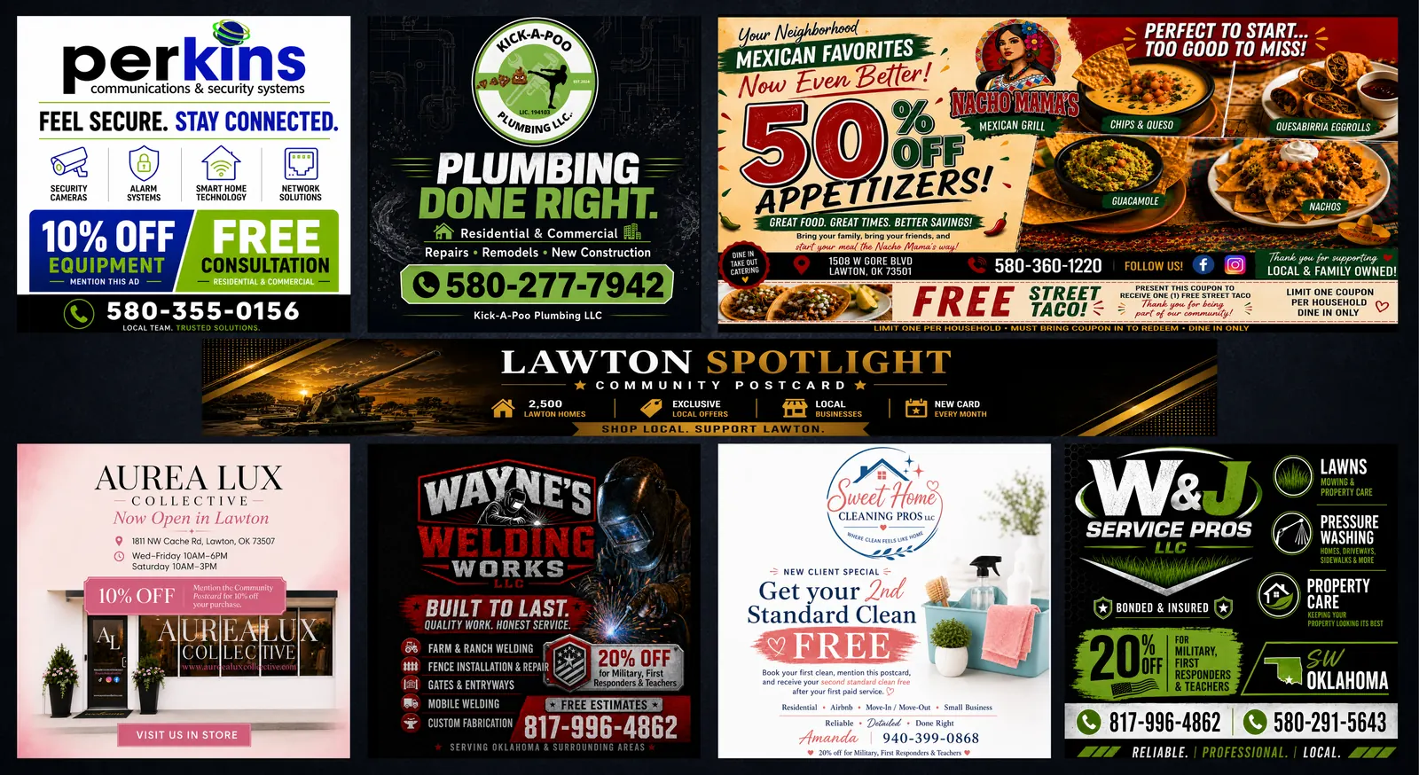 Lawton Community Card campaign artwork featuring participating local businesses