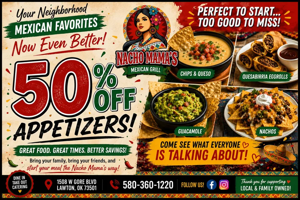 Nacho Mama's Mexican Grill advertisement as printed in the Lawton Spotlight