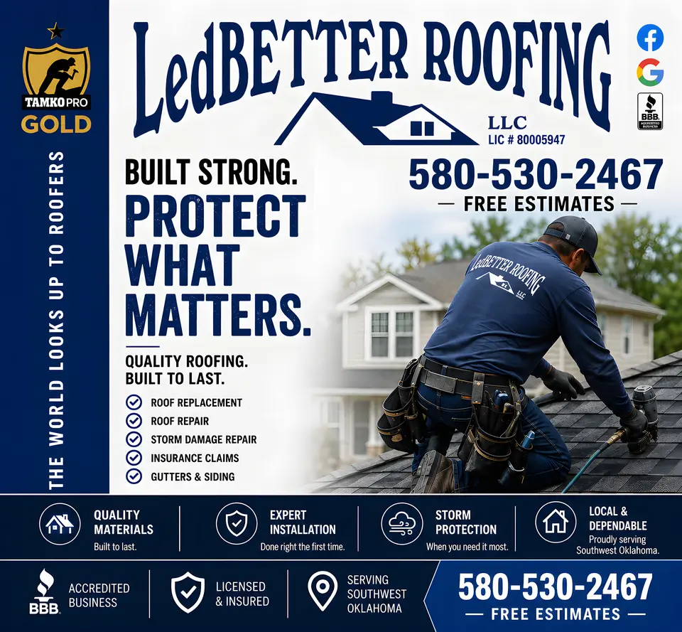 LedBETTER Roofing advertisement as printed in the September 2026 Lawton Spotlight